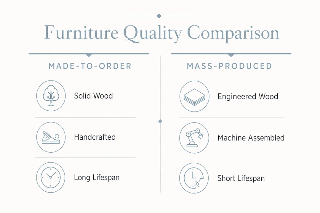 Infographic comparing made-to-order and mass-produced furniture quality