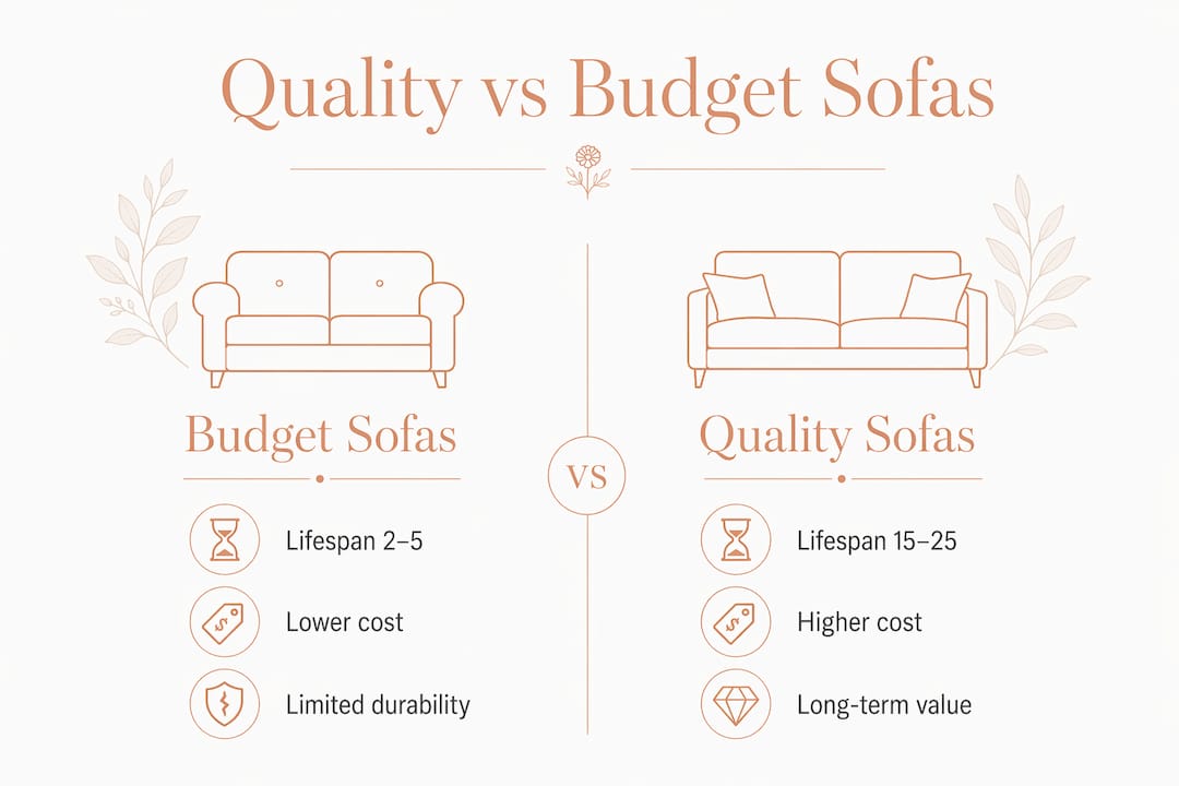 Infographic comparing budget and quality sofas