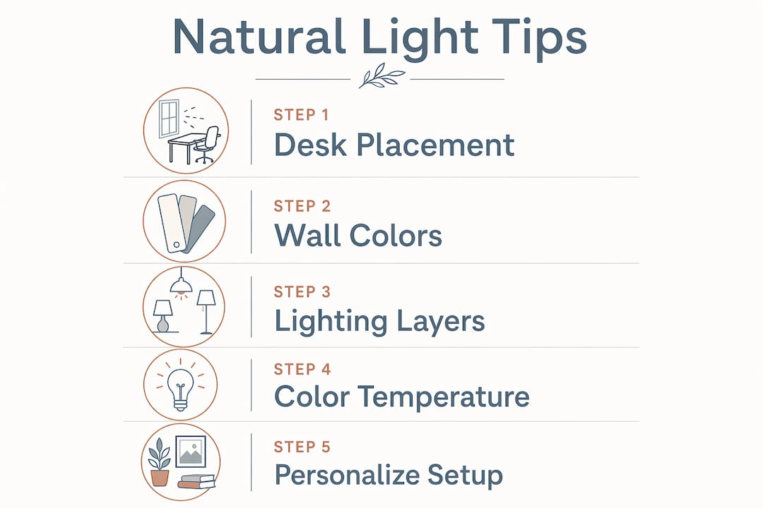 Infographic illustrating key natural light home office strategies