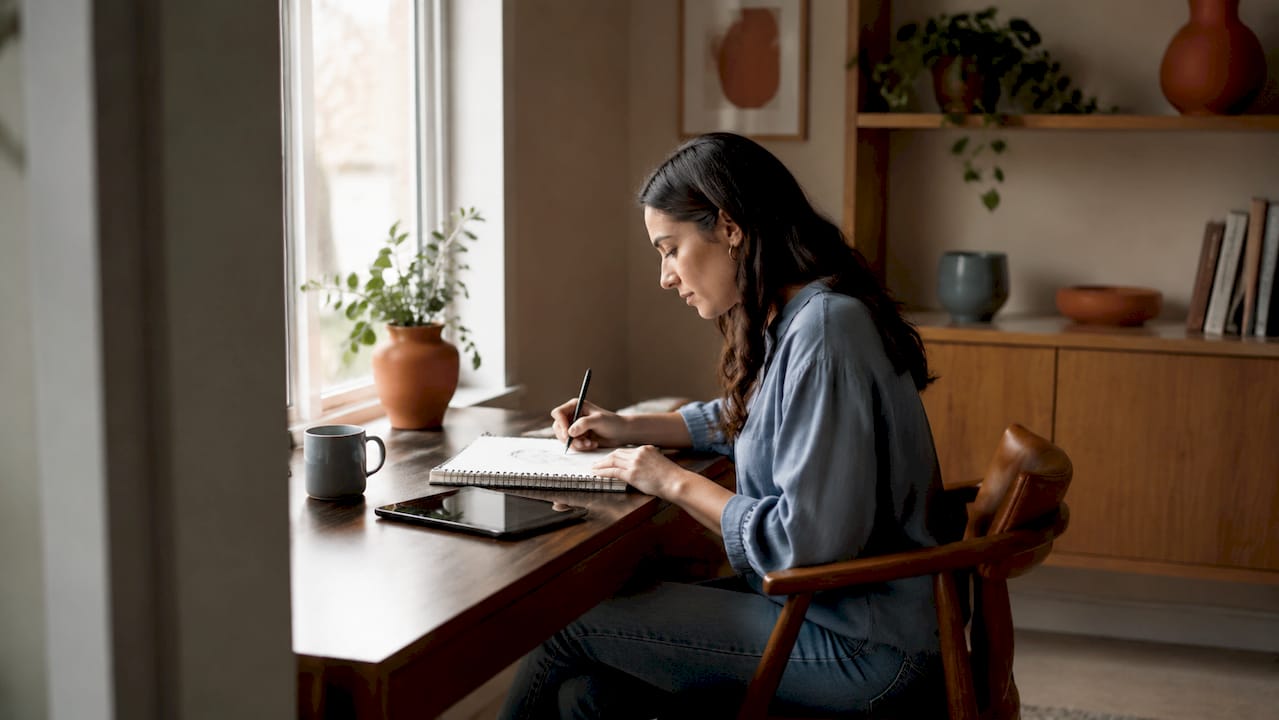 Man working at desk perpendicular to sunlit window