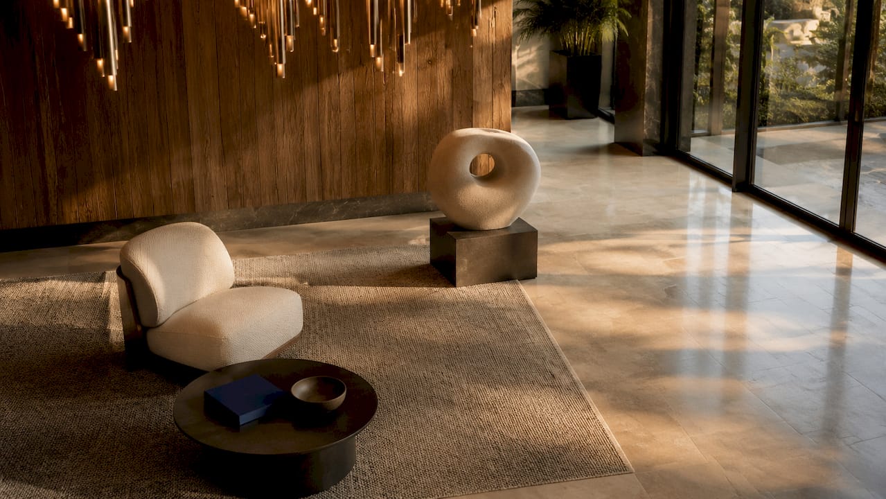 Textured layered luxury resort lobby interior