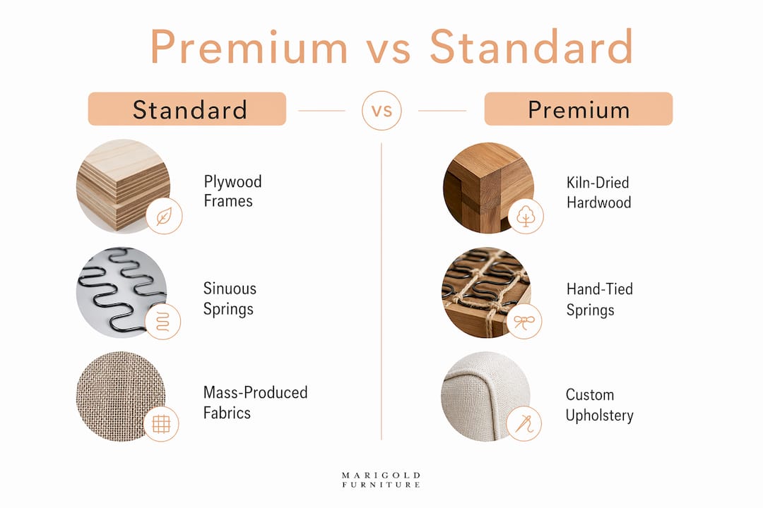 Infographic comparing standard and premium sofa costs
