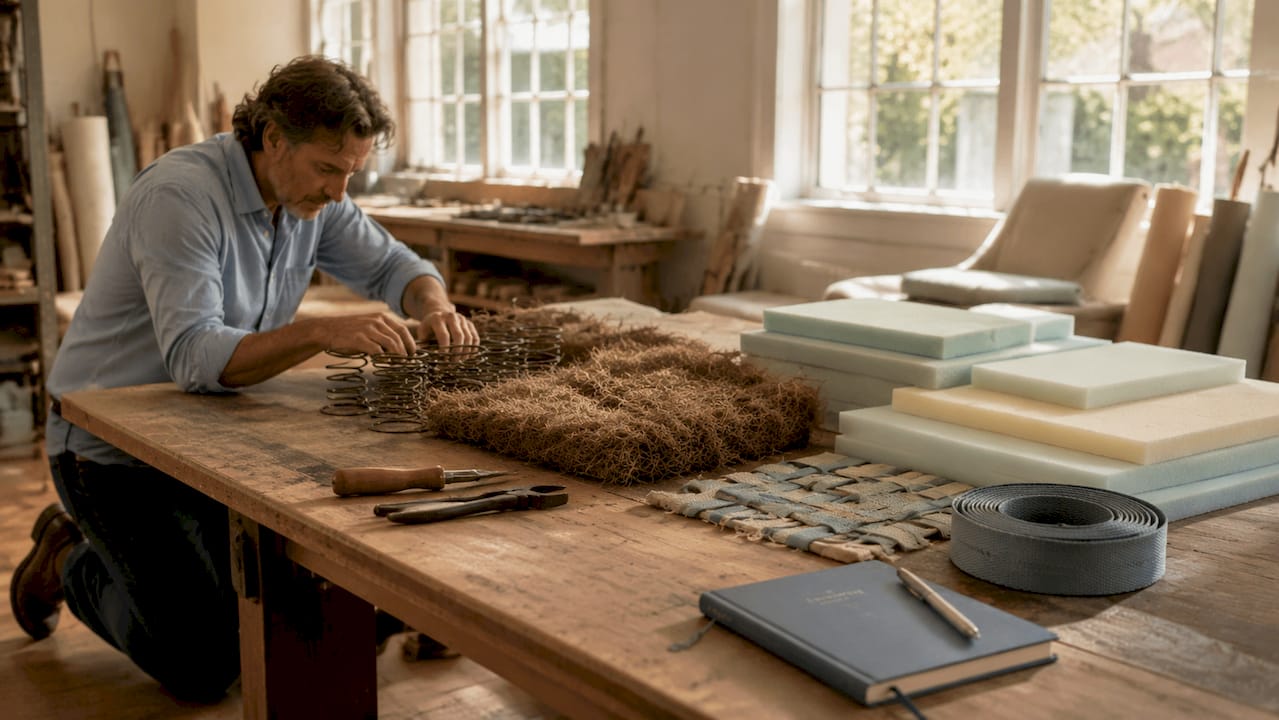 Overhead view comparing traditional and modern upholstery materials