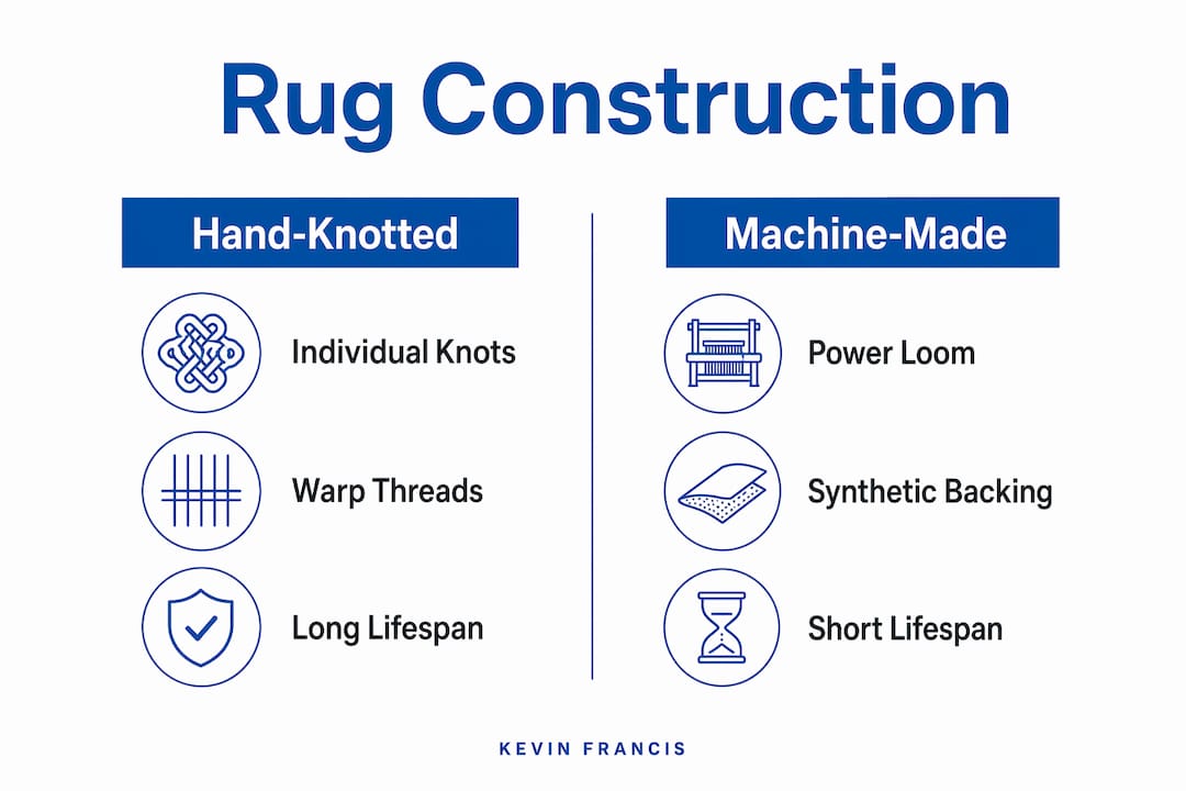Infographic comparing hand-knotted and machine-made rugs
