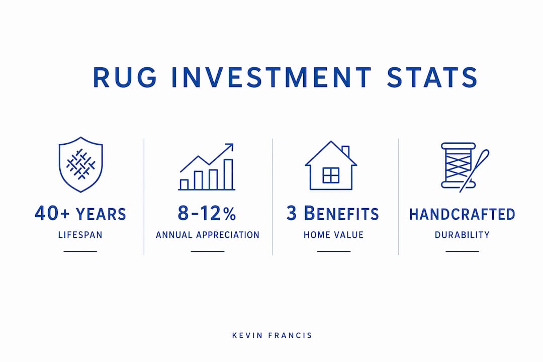Infographic with key investment statistics on designer rugs
