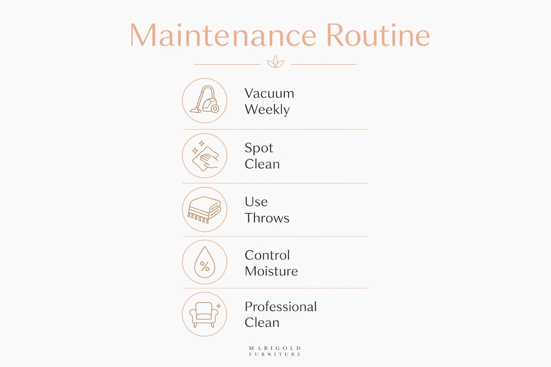 Infographic depicting natural fabric sofa maintenance steps