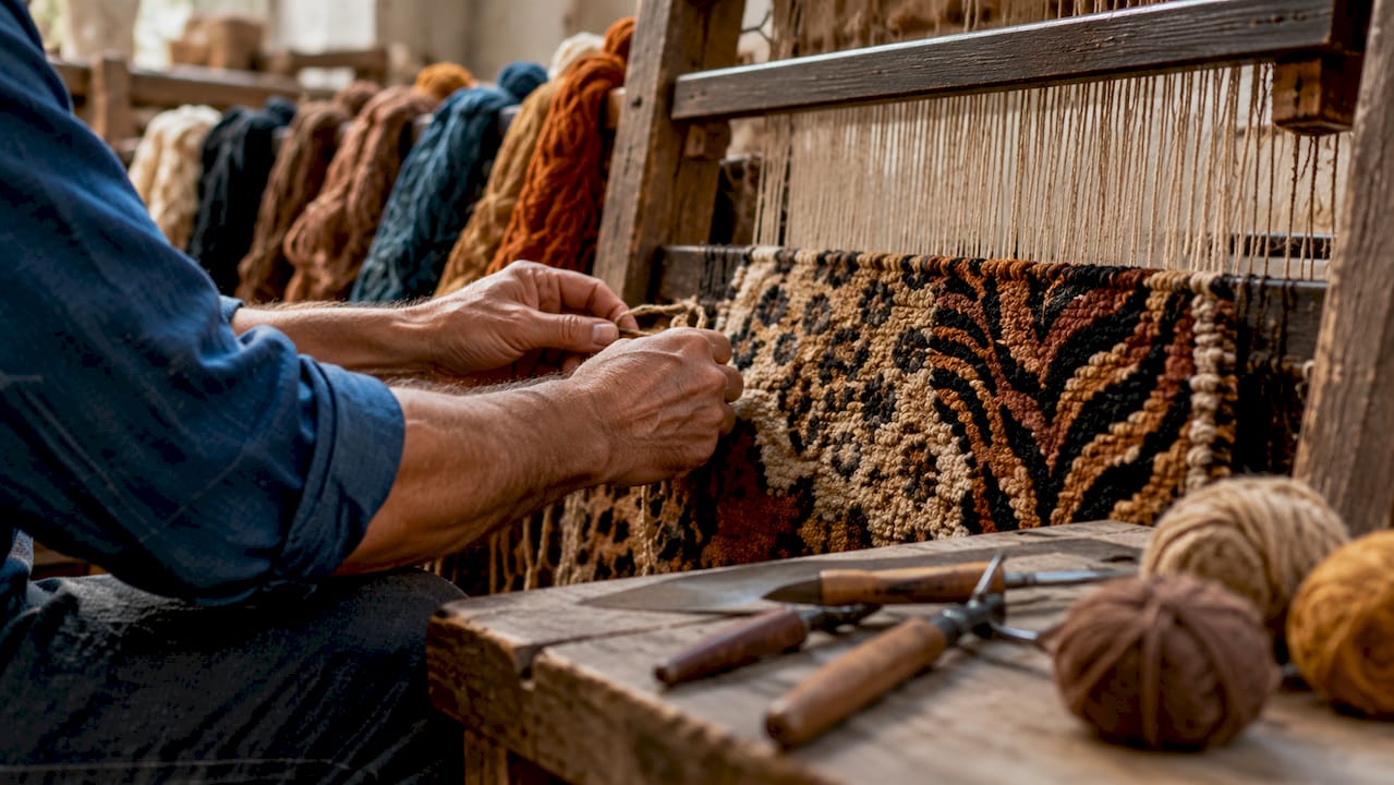 Artisan weaving luxury animal motif rug