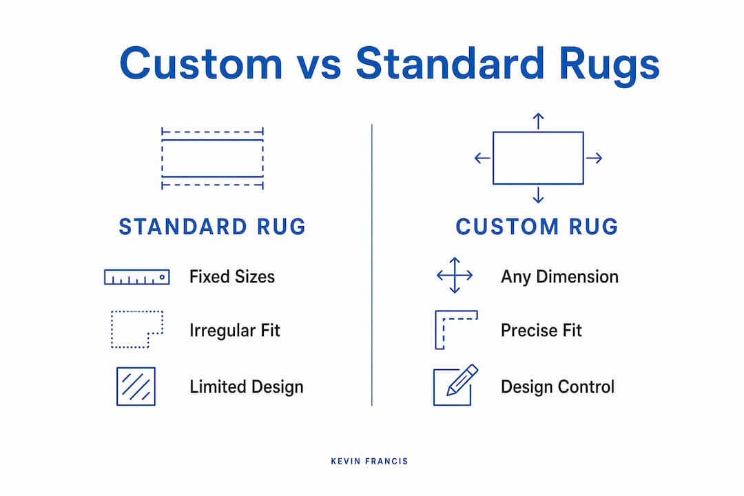 Infographic comparing standard and custom rugs