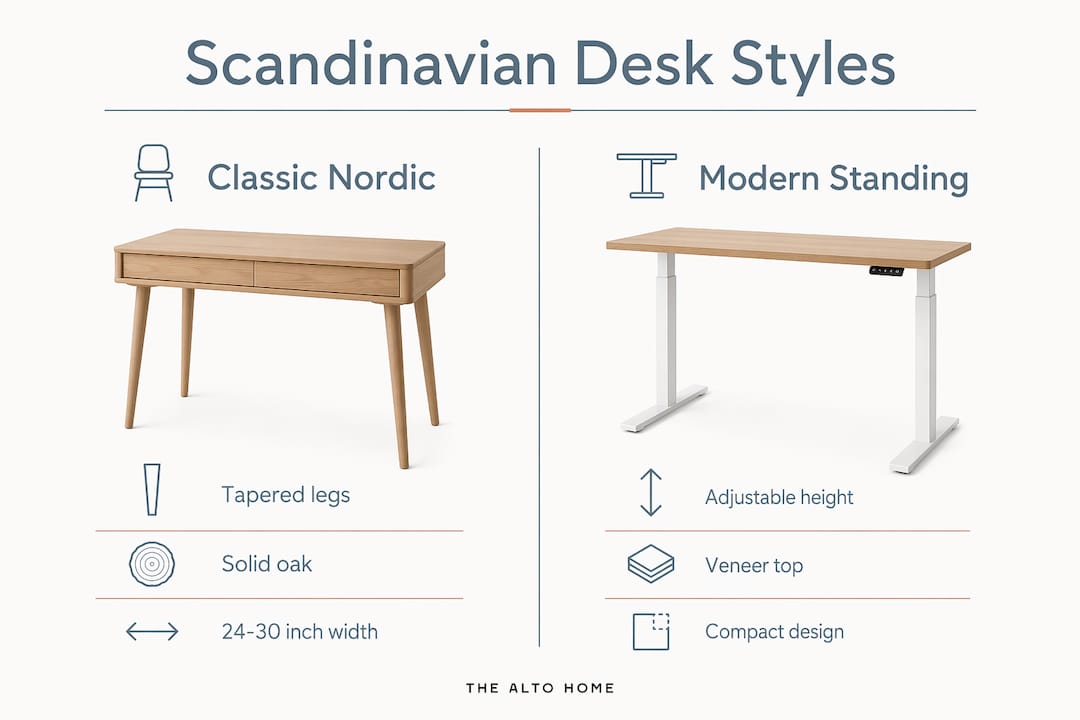 Comparison of classic Nordic and modern standing desks styles