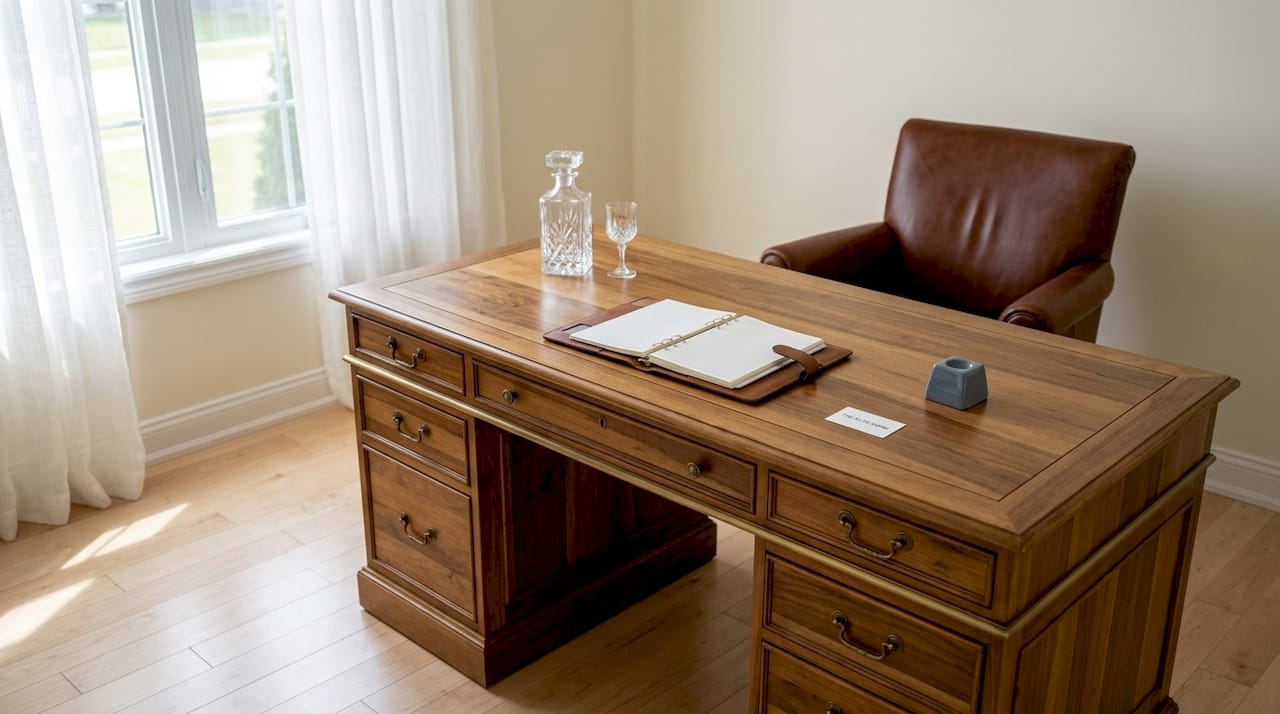 Large executive desk in spacious home office