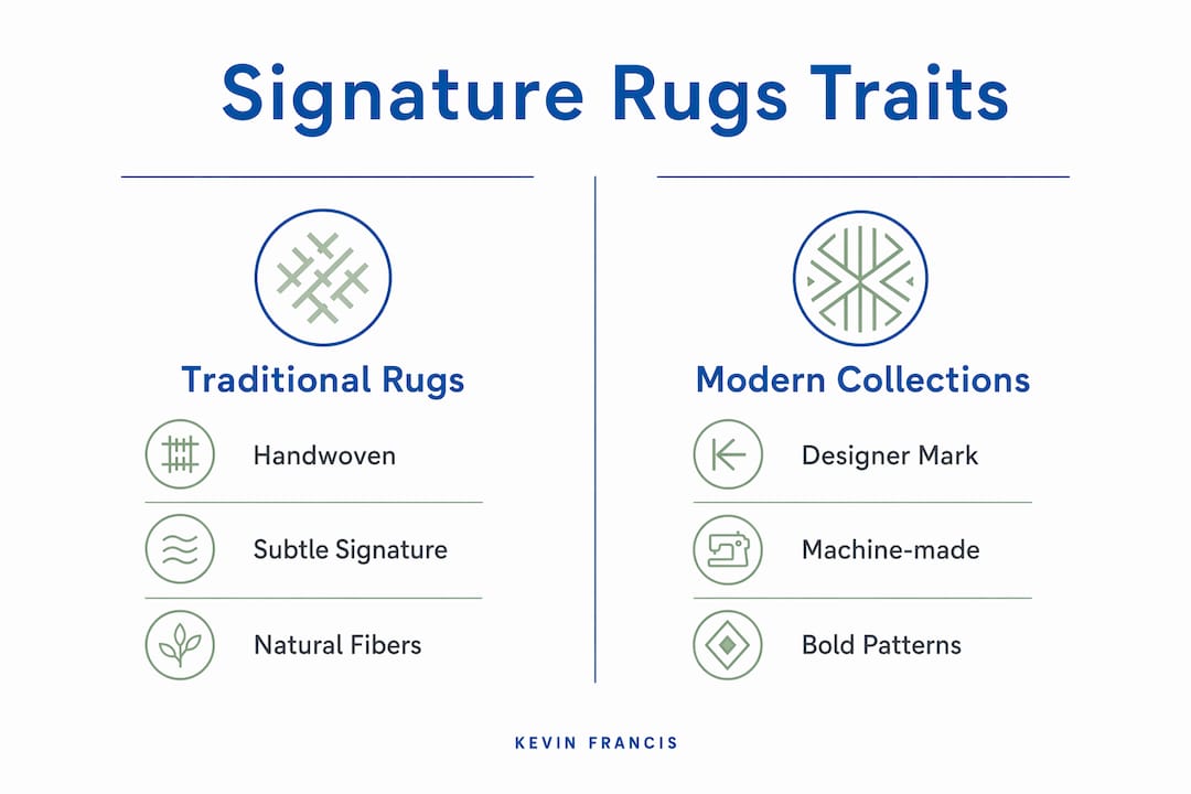 Infographic comparing traditional and modern signature rugs
