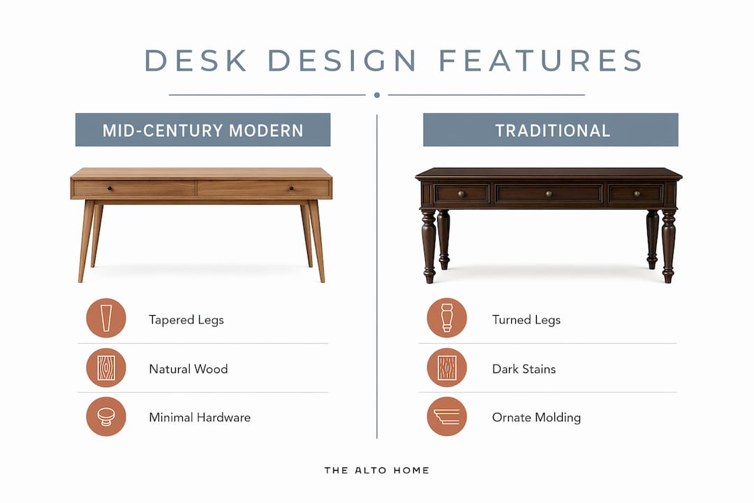 Infographic comparing desk design features