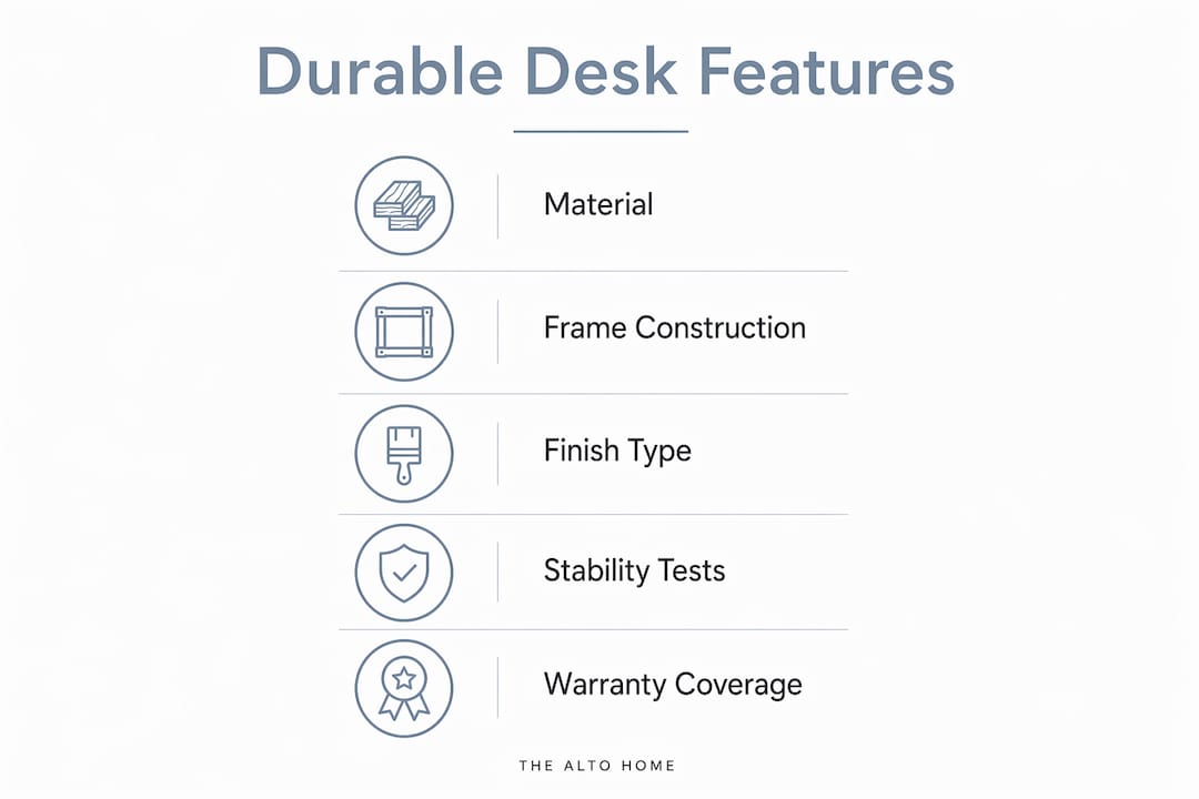 Infographic illustrating durable desk feature steps