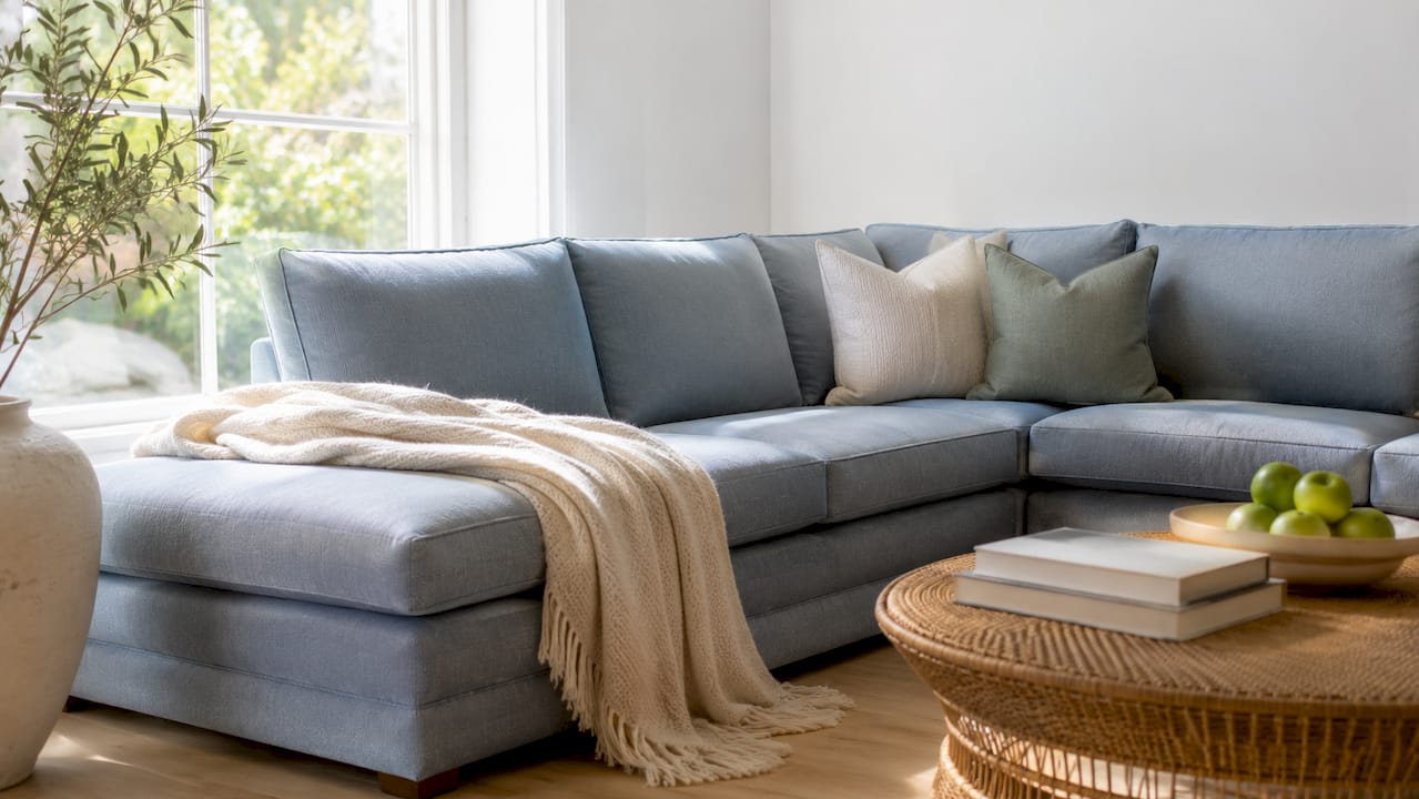 L-shaped sectional sofa in living room corner