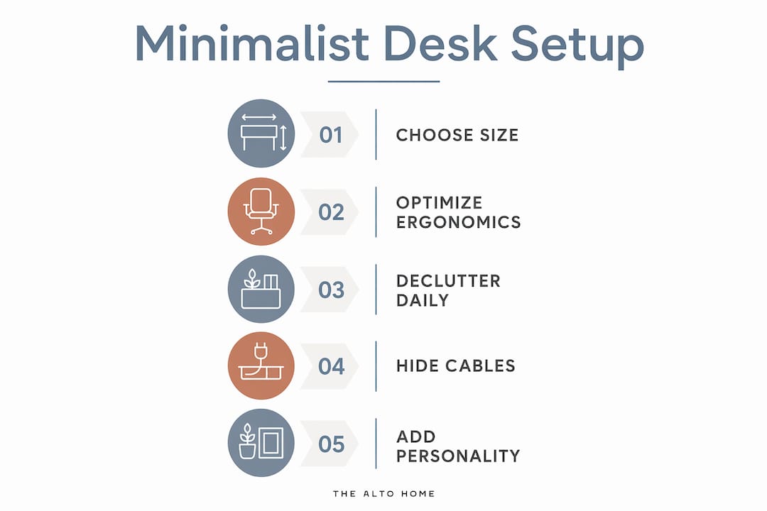 Infographic showing minimalist desk setup steps
