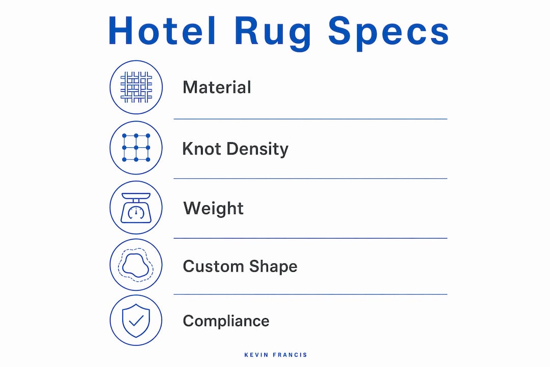 Infographic showing key bespoke hotel rug specification steps