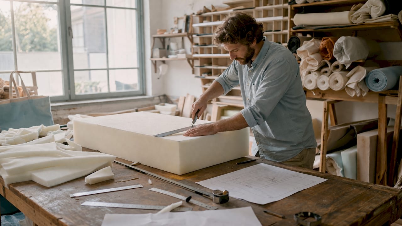 Craftsman cutting high-density foam block