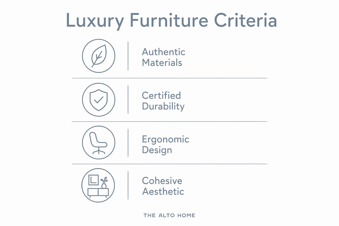 Infographic outlining luxury office furniture criteria