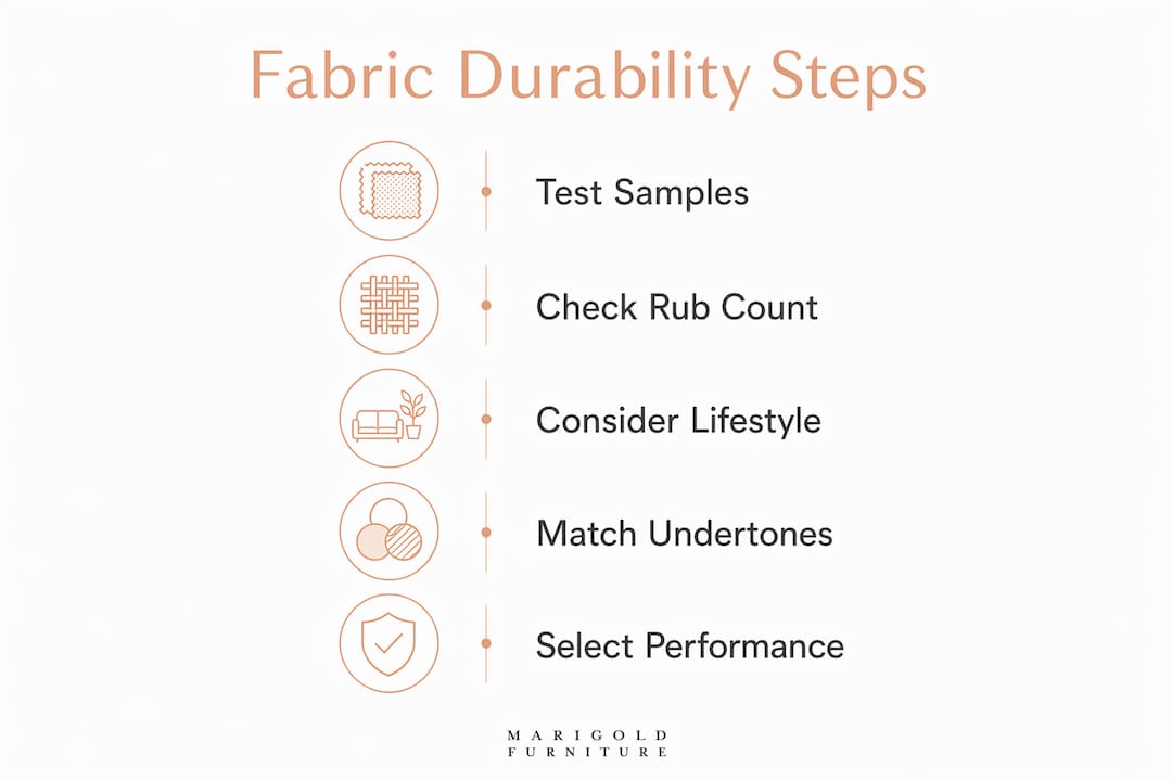Infographic illustrating steps to evaluate fabric durability