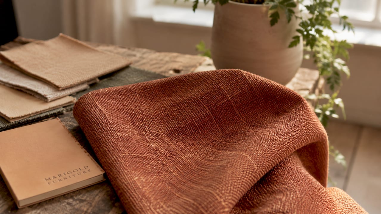 Close-up of pet-friendly fabric fibers and weave