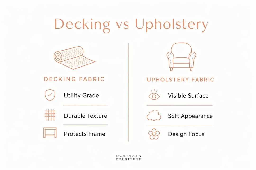 Infographic comparing decking and upholstery fabrics