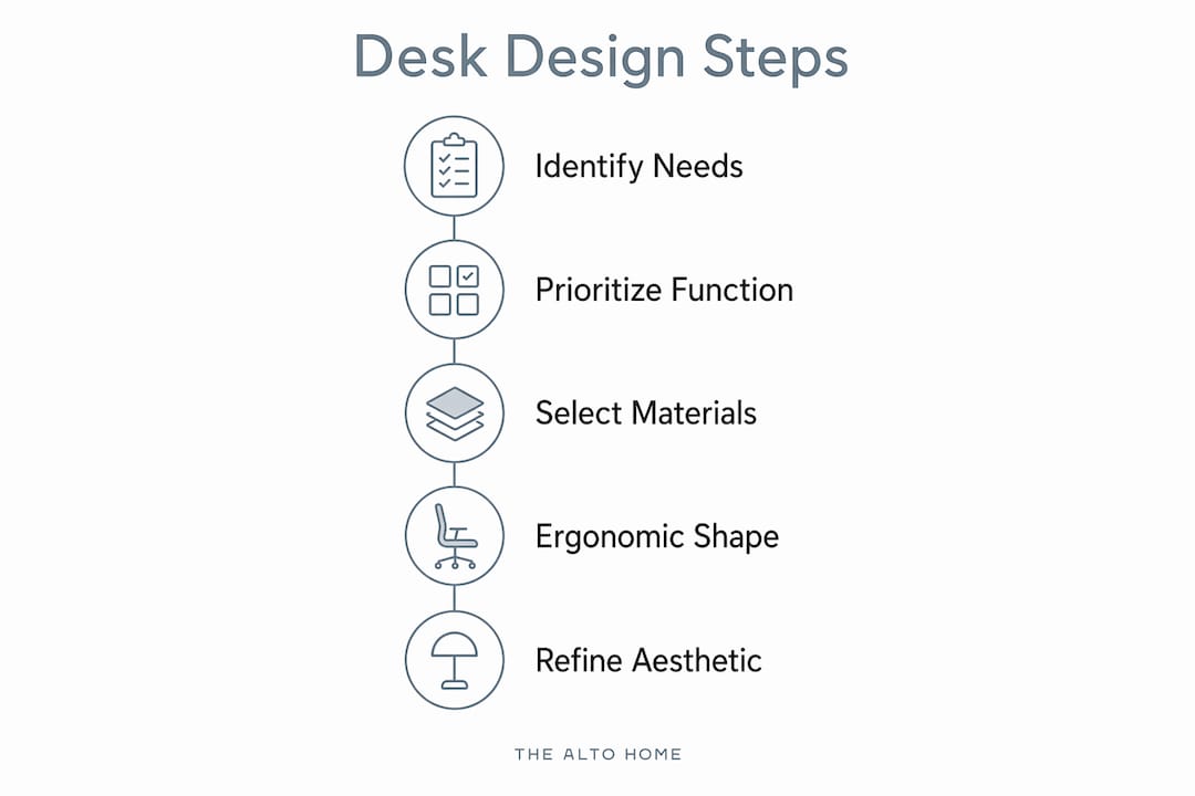 Infographic illustrating steps in functional desk design