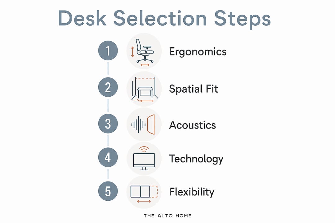 Infographic outlining key desk selection steps