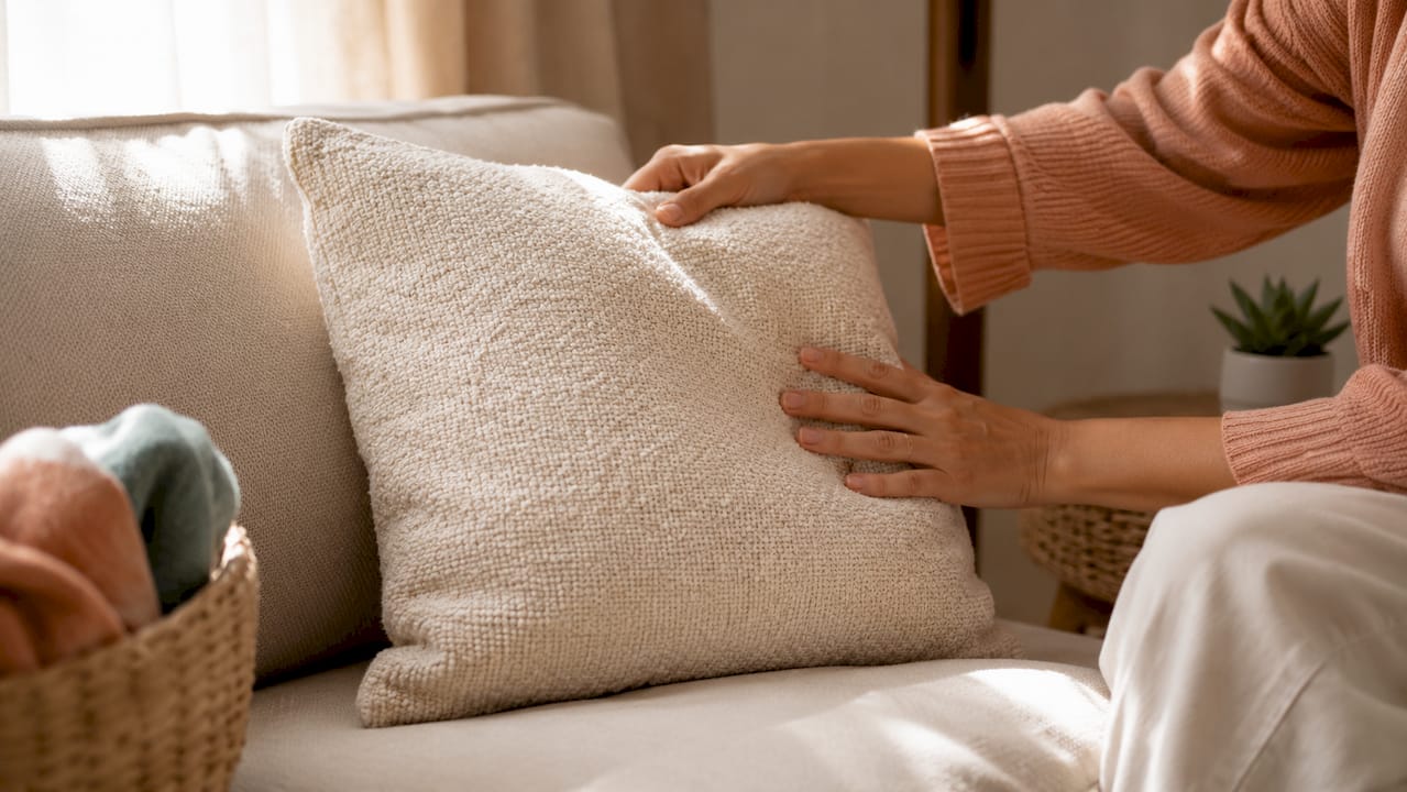 Hand fluffing feather sofa cushion
