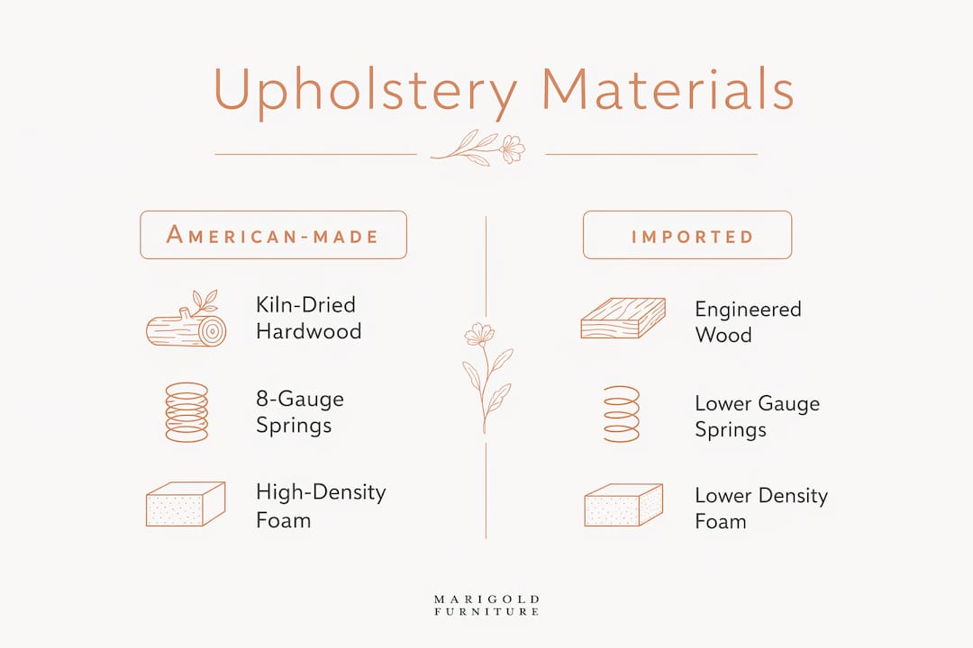 Infographic comparing American-made and imported upholstery materials