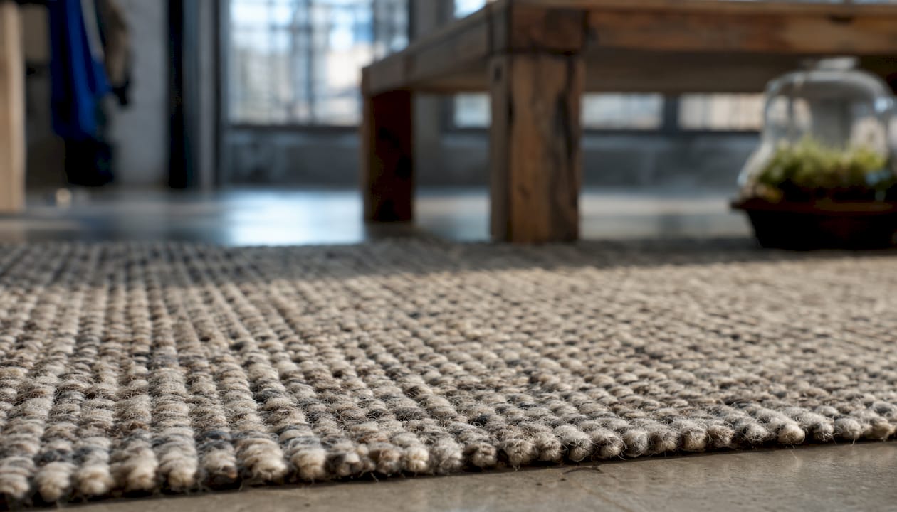 Close-up of wool flat weave rug texture