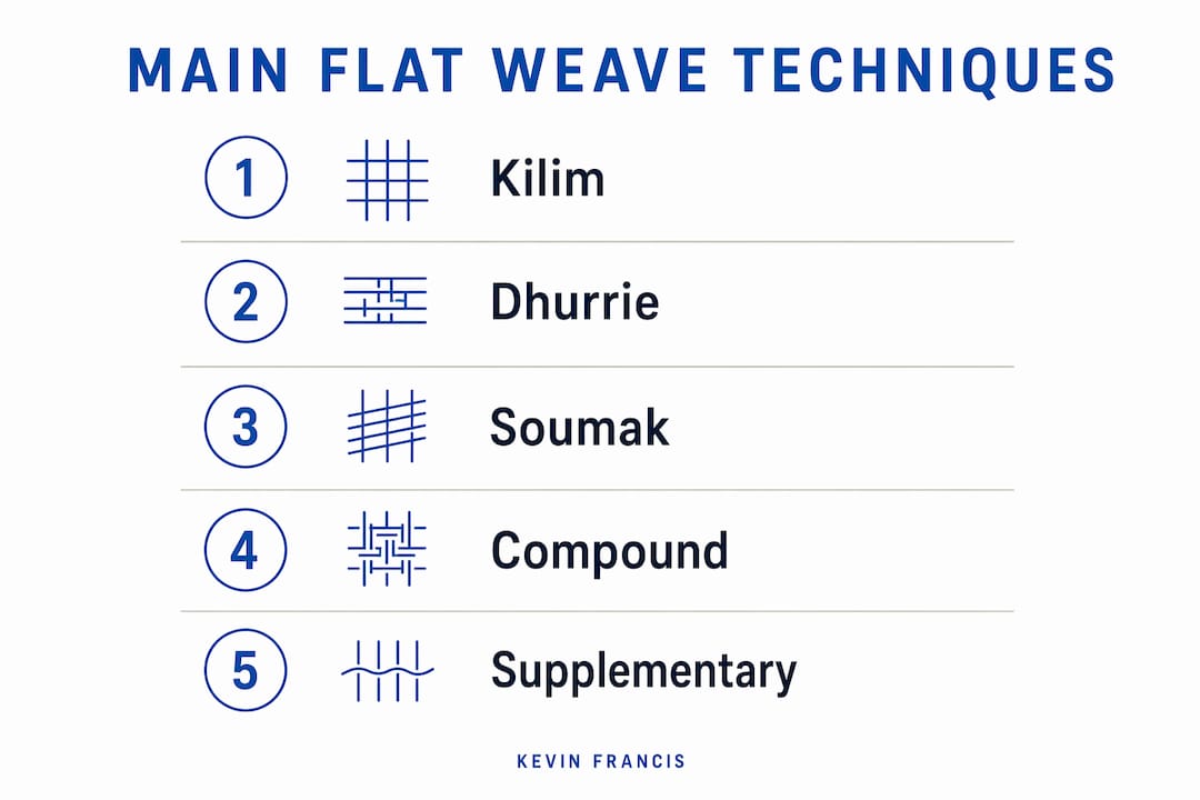 Infographic illustrating main flat weave techniques