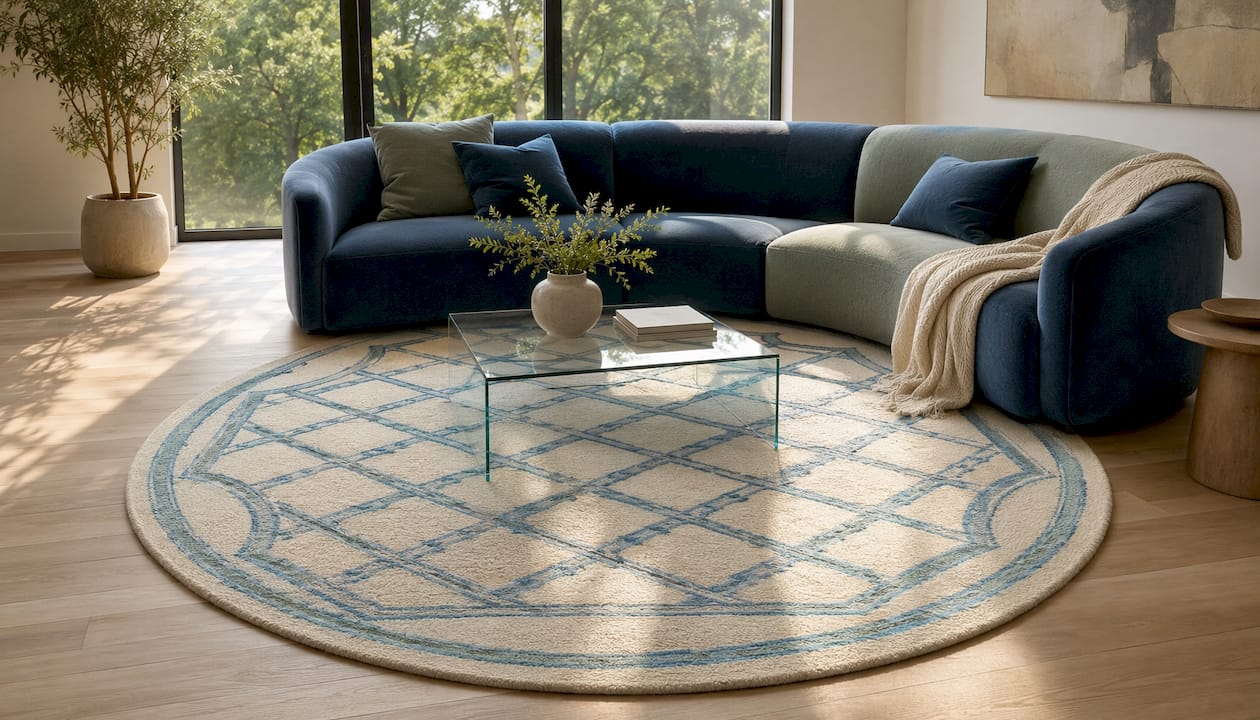 Overhead view of rug aligned in living room