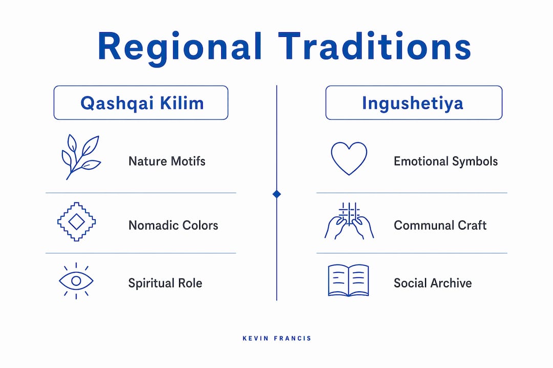 Infographic comparing regional rug crafting traditions