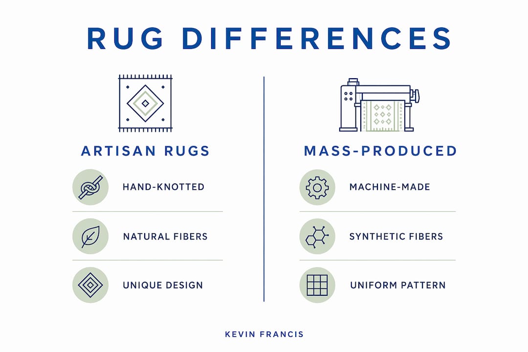 Infographic comparing artisan and mass-produced rugs