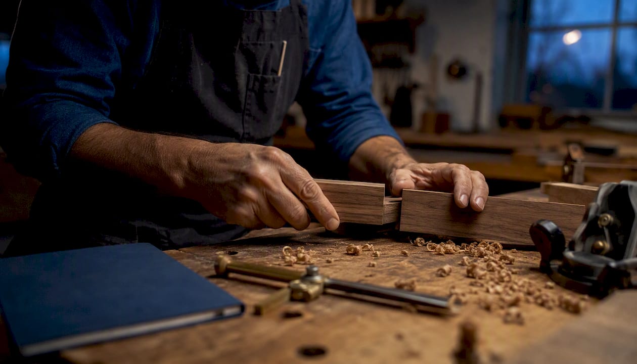 Hands assembling solid wood joinery