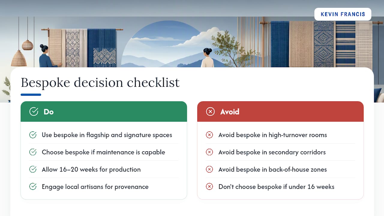 Checklist diagram for bespoke textile decision factors