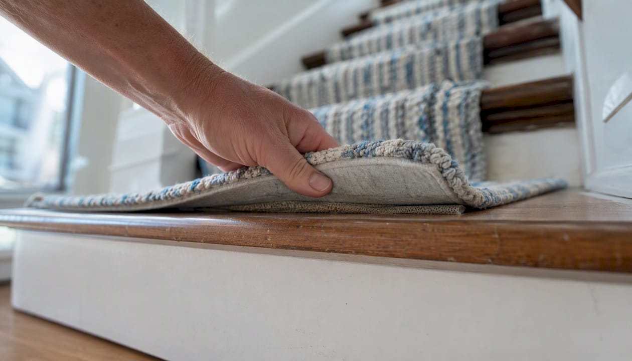 Demonstration of stair runner padding thickness