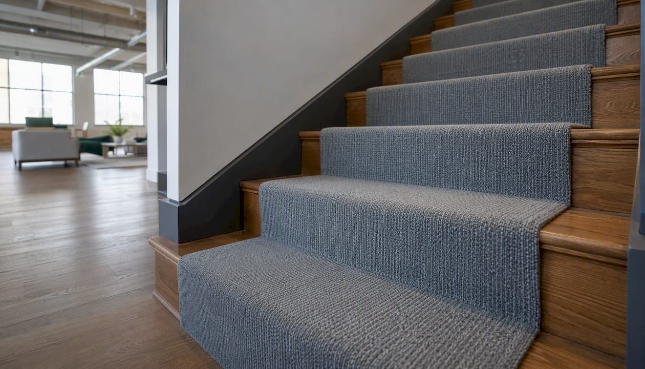 Stair runner with wood reveal on stairs