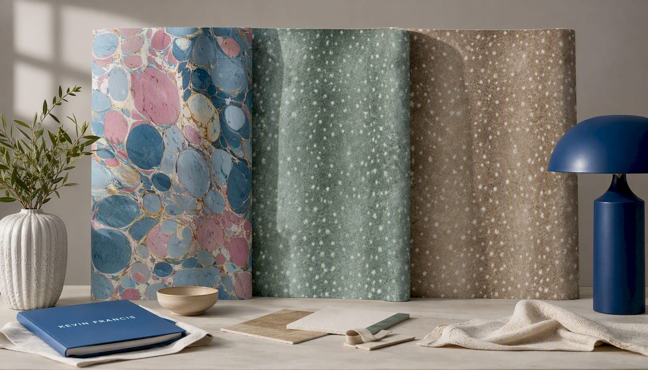 Keats Pebble Marbled Wallpaper – Blue/Pink