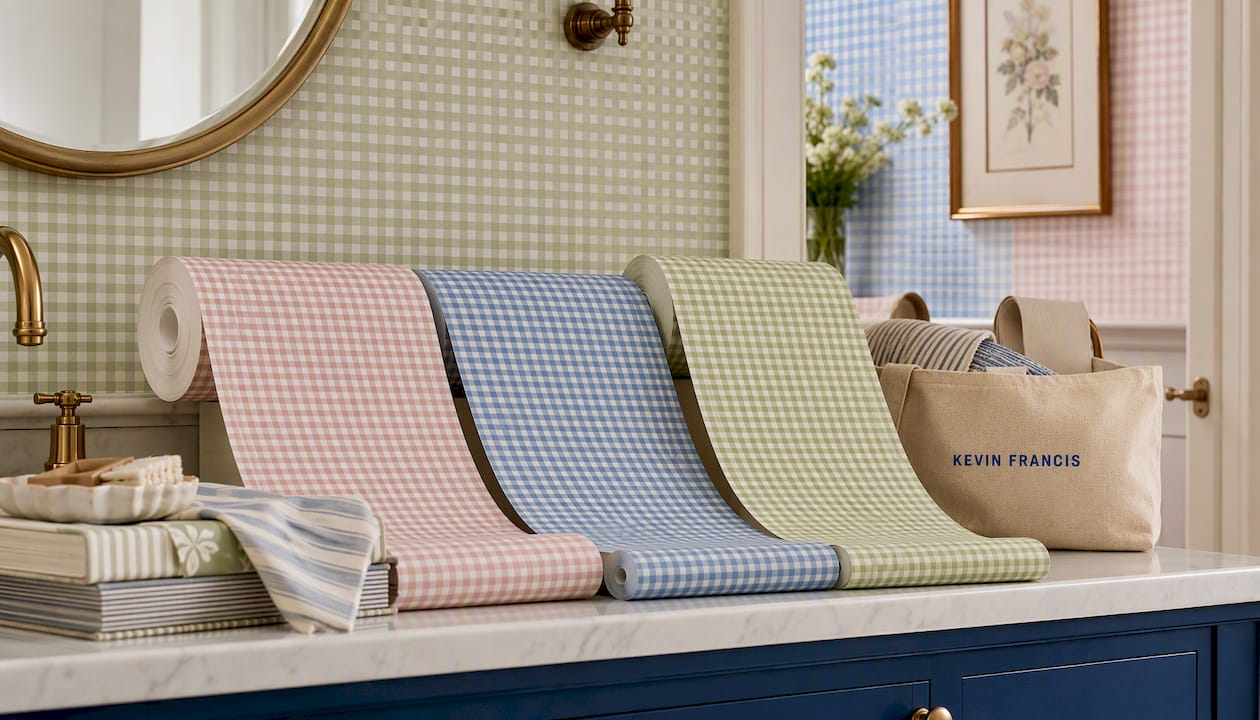 Austen Gingham Small Check Wallpaper – Powder Pink