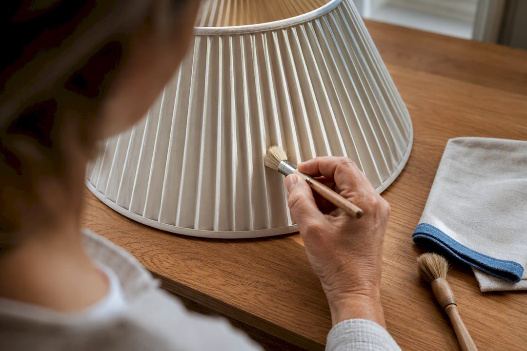Soft brush cleaning pleated lampshade folds