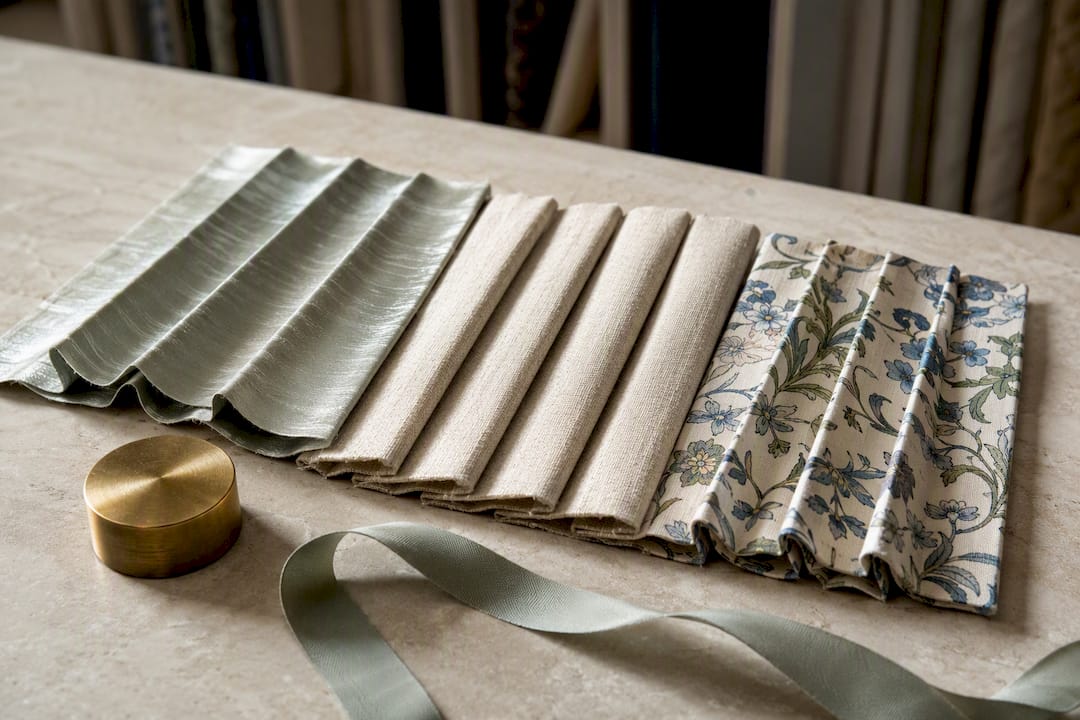 Silk linen and cotton pleated fabric samples