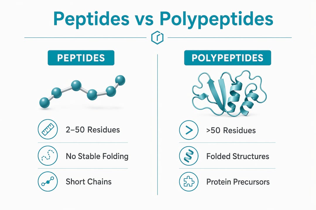 Infographic comparing peptides and polypeptides features