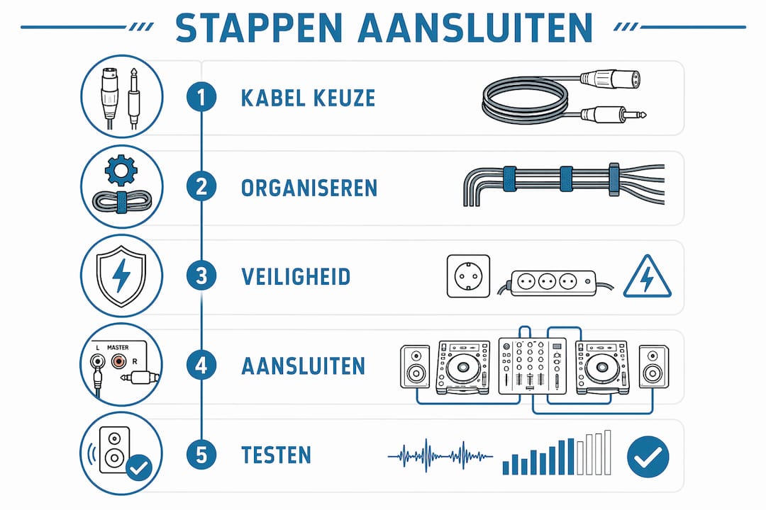 Infographic: stap-voor-stap handleiding voor het aansluiten van DJ apparatuur