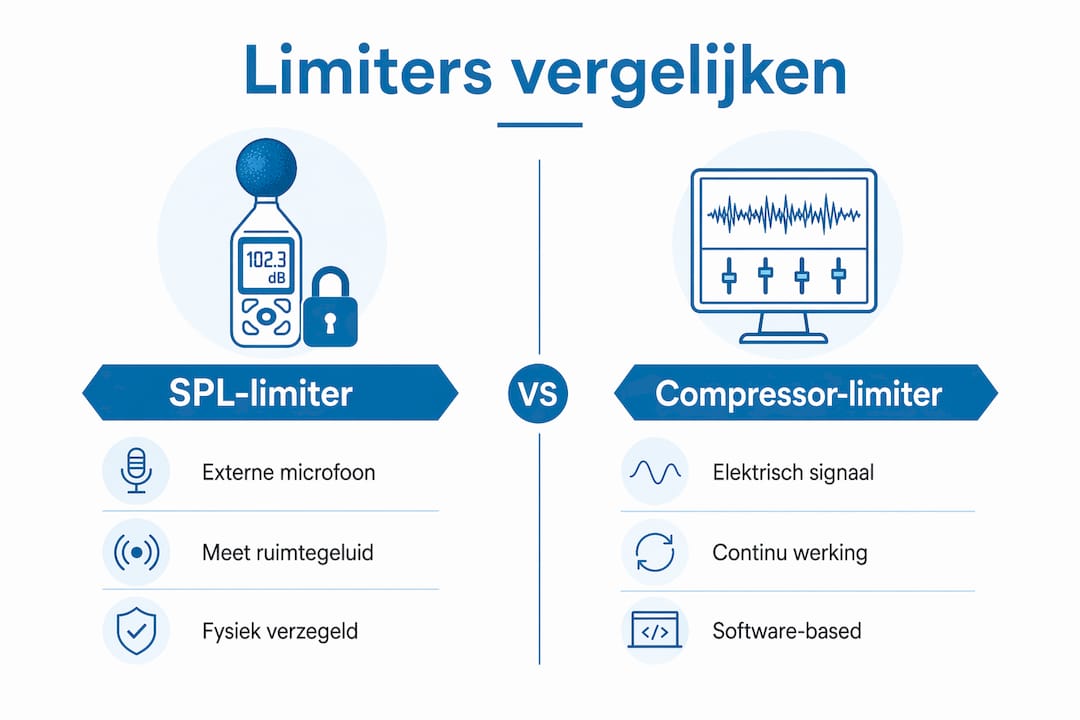 Infographic laat het verschil zien tussen een SPL-limiter en een compressor-limiter