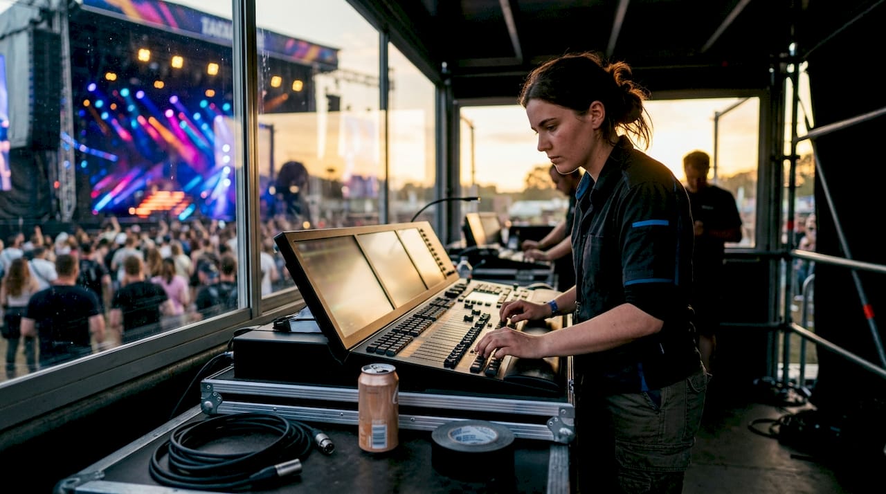 Achter de schermen zorgt de lichttechnicus live voor de lichtshow