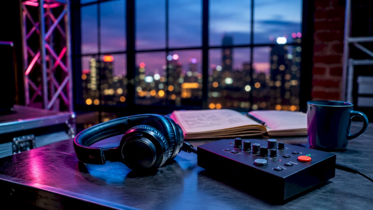 Detailopname van een draadloze DJ-hoofdtelefoon met geïntegreerde meetfunctie