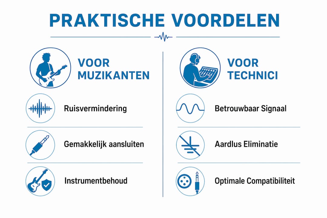 Infographic met de voordelen voor muzikanten en technici op een rij