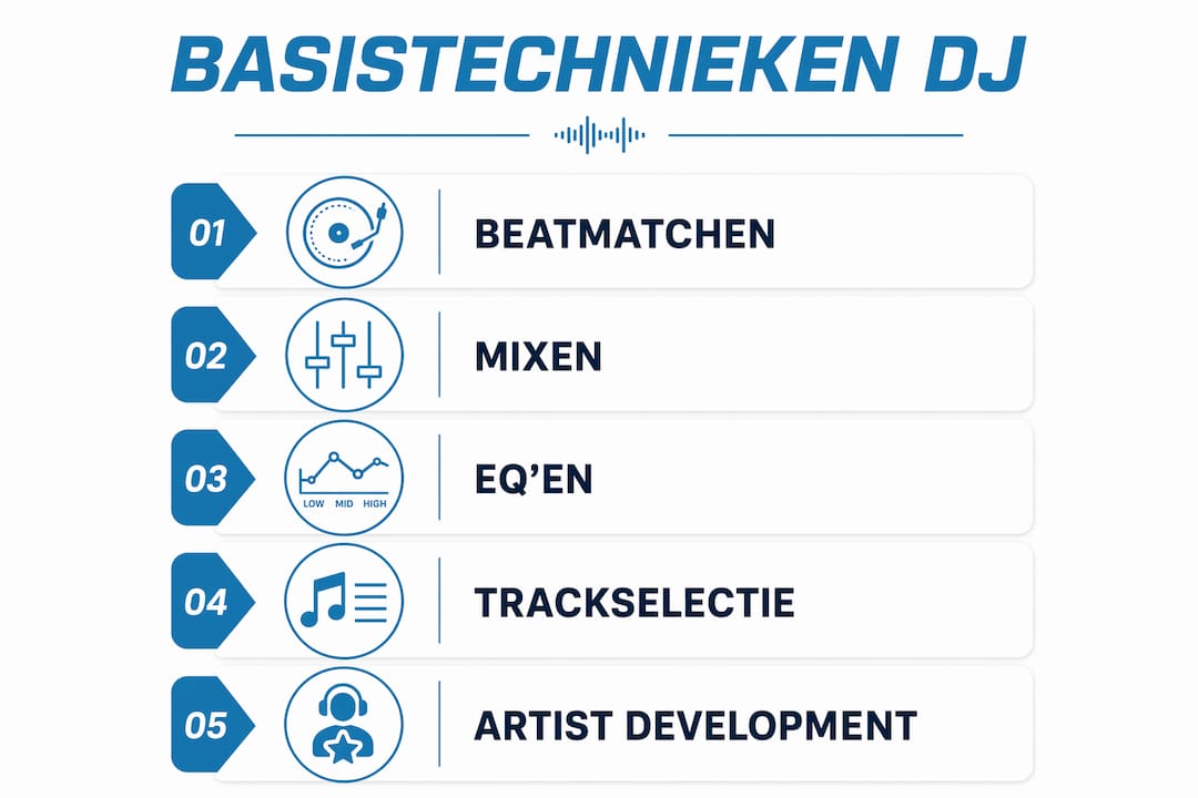 Overzicht van essentiële DJ-technieken in een handige infographic