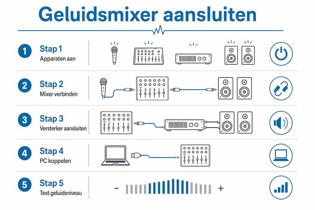 Infographic: zo sluit je stap voor stap een geluidsmixer aan